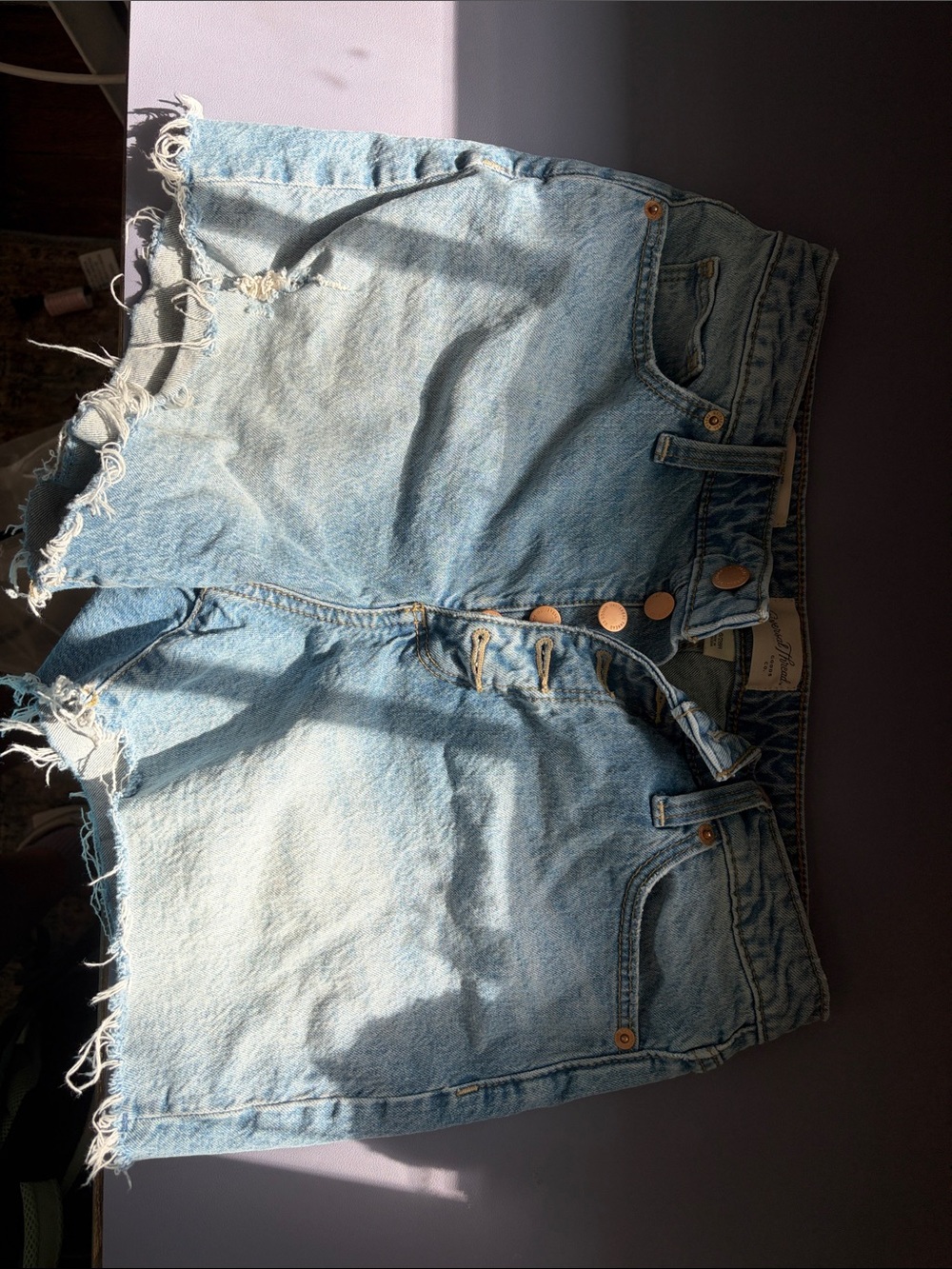 Universal Thread Light Blue Distressed Button-Front Denim Shorts